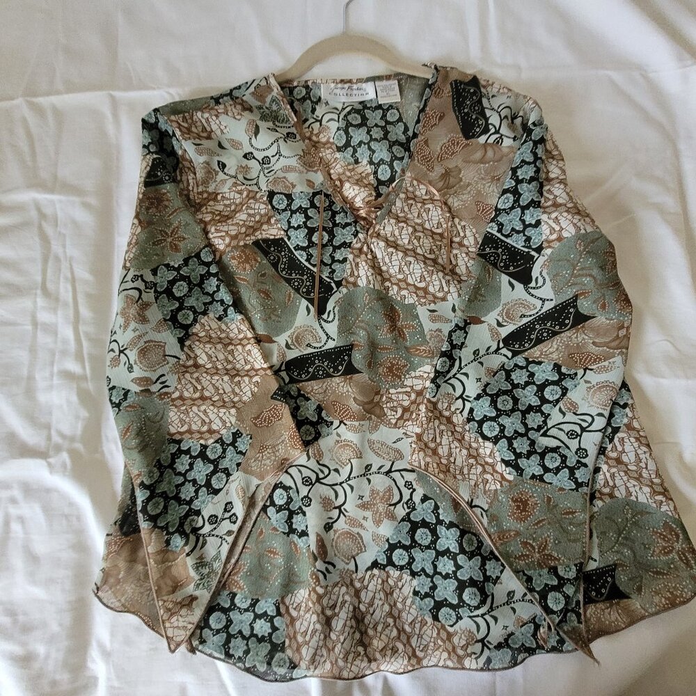 Green Tan Multi Color Giorgio Fiorlini Blouse XL